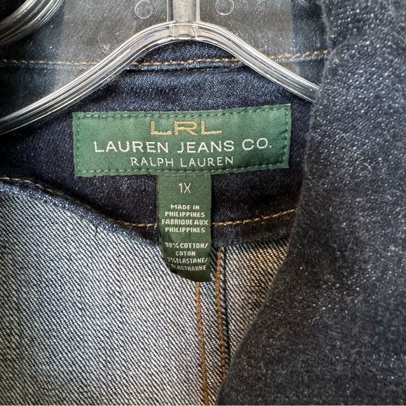 LRL Lauren Jeans Co Ralph Lauren Denim Snap Front Pockets Logo Jean Jacket 1X - Picture 2 of 7